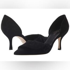 Kate Spade Shayna Black Suede D’Orsay Ruffle Pumps Pointed Toe Heels Sz 9
